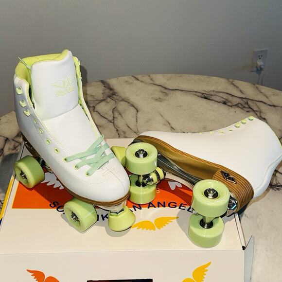 NEW SZ 7 Angel Skates Quad Roller Skates White Green Lime Neon NIB Women's Girls - Picture 8 of 8